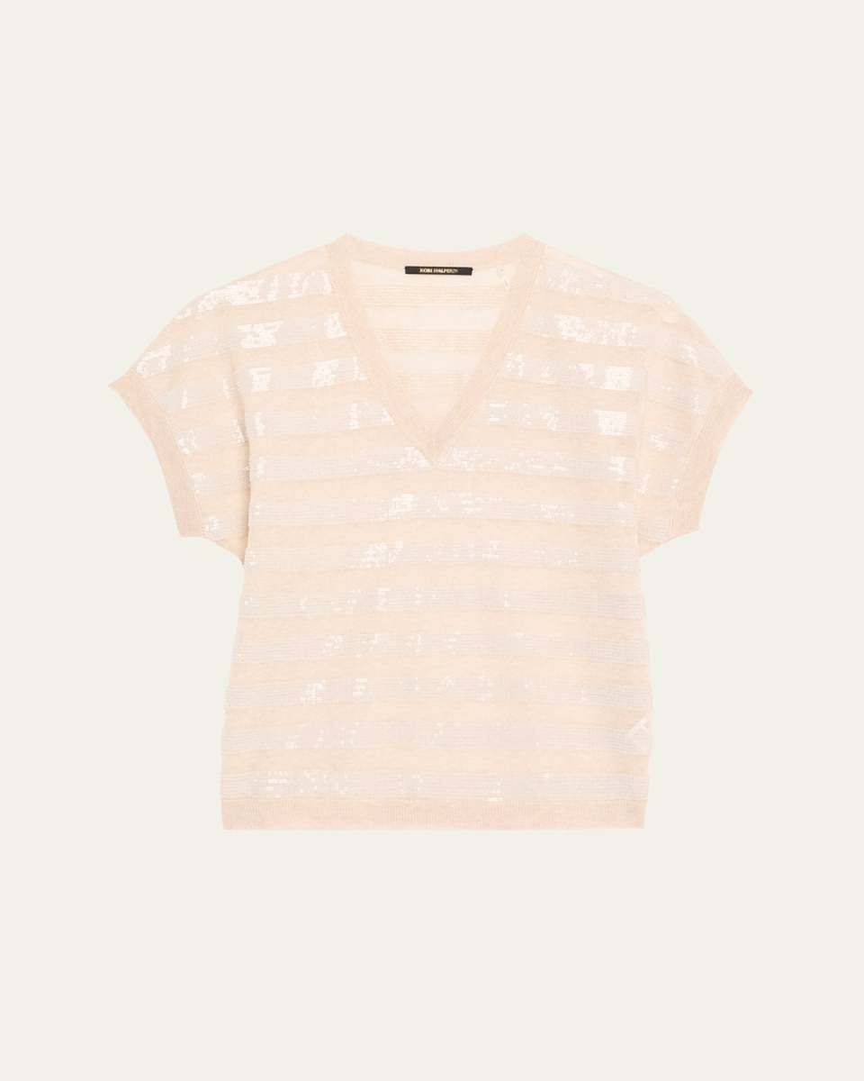 Elara Sequin Striped V-Neck Sweat